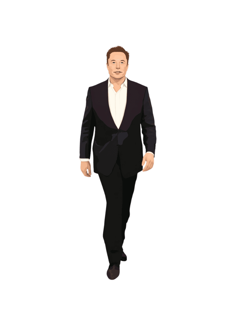Elon Musk figure cutout in transparent PNG format for architectural presentations, urban scenes and conceptual renderings.