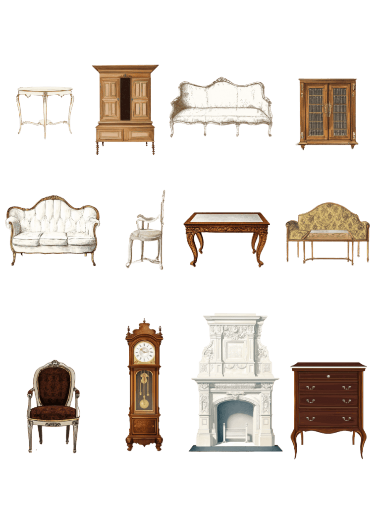 Download free architectural cutout: 18th & 19th Century Furniture Pack Furniture pack cutout in transparent PNG format for architectural presentations, urban scenes and conceptual renderings.