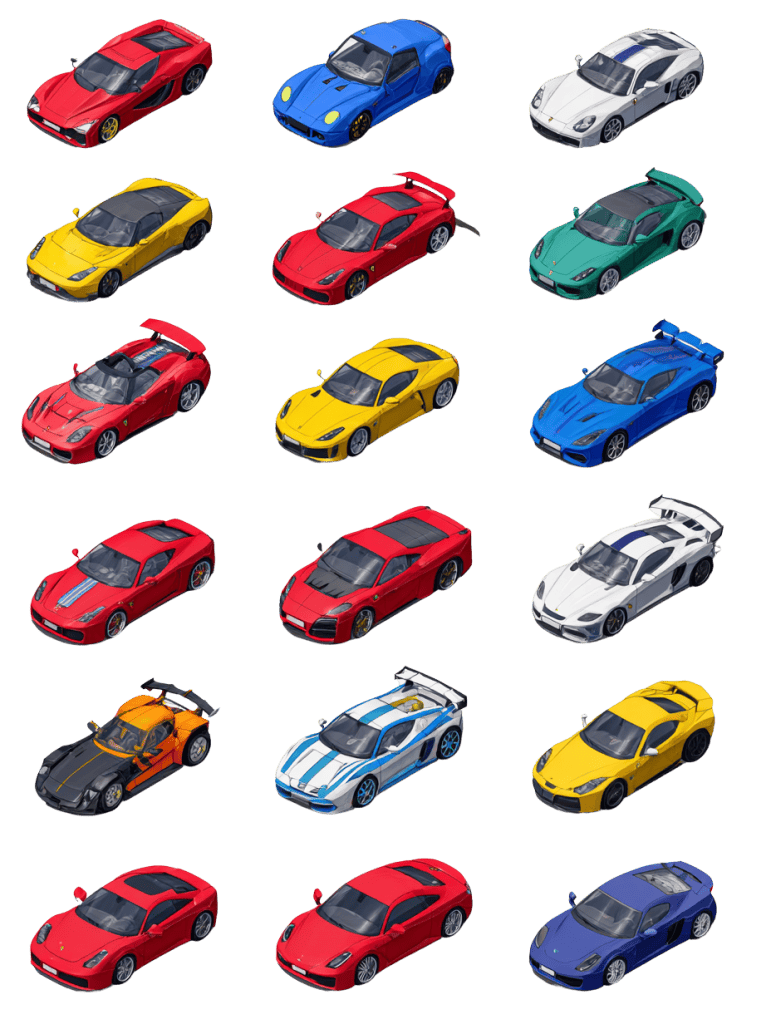 Free isometric supercar PNG cutouts for architectural site plans and urban design drawings