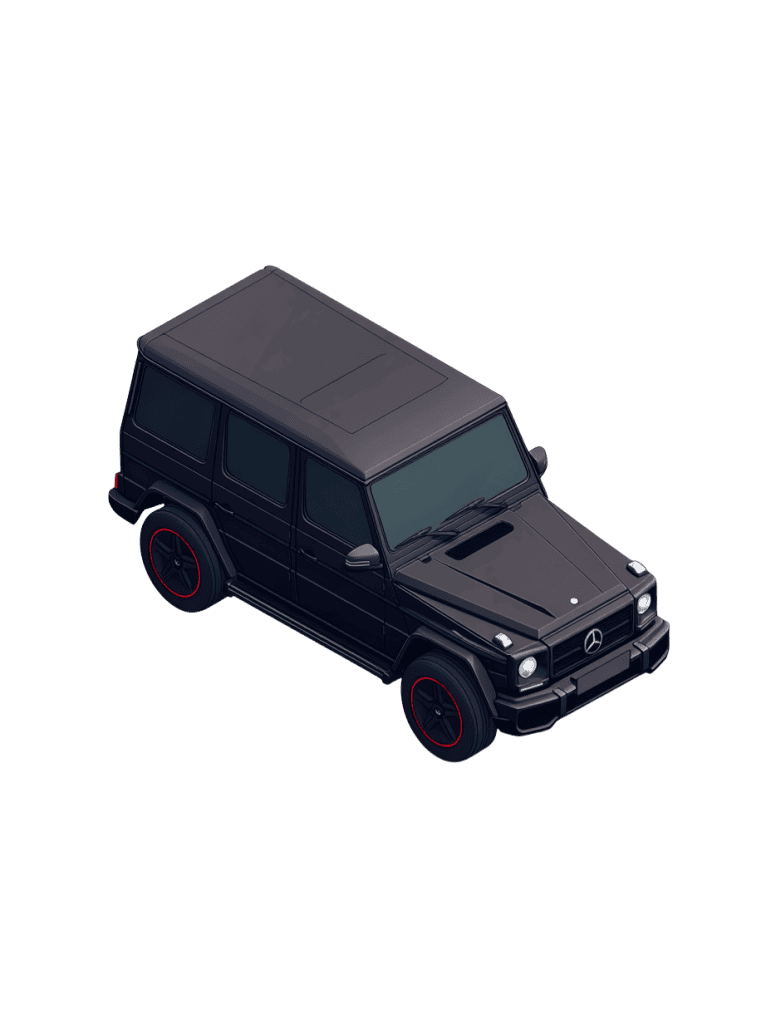 Download free architectural cutout: Matte Black Mercedes G-Wagon Matte black Mercedes G-Wagon isometric PNG cutout for architectural site plans