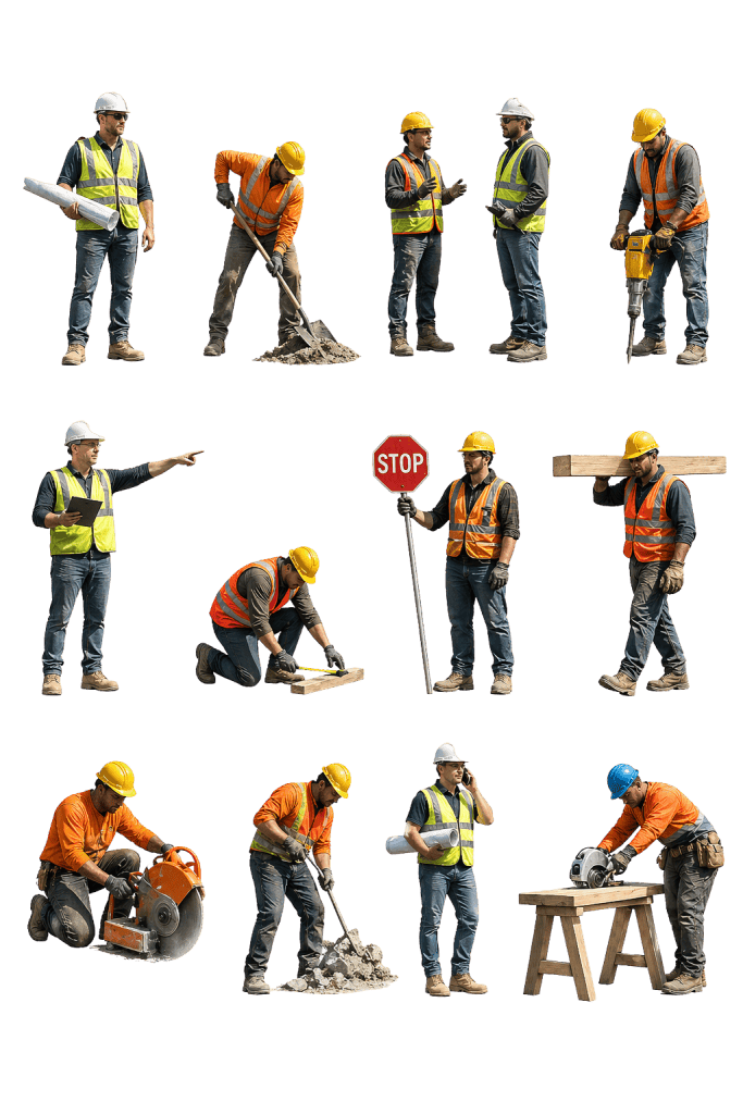 Free architectural cutout of Construction Workers