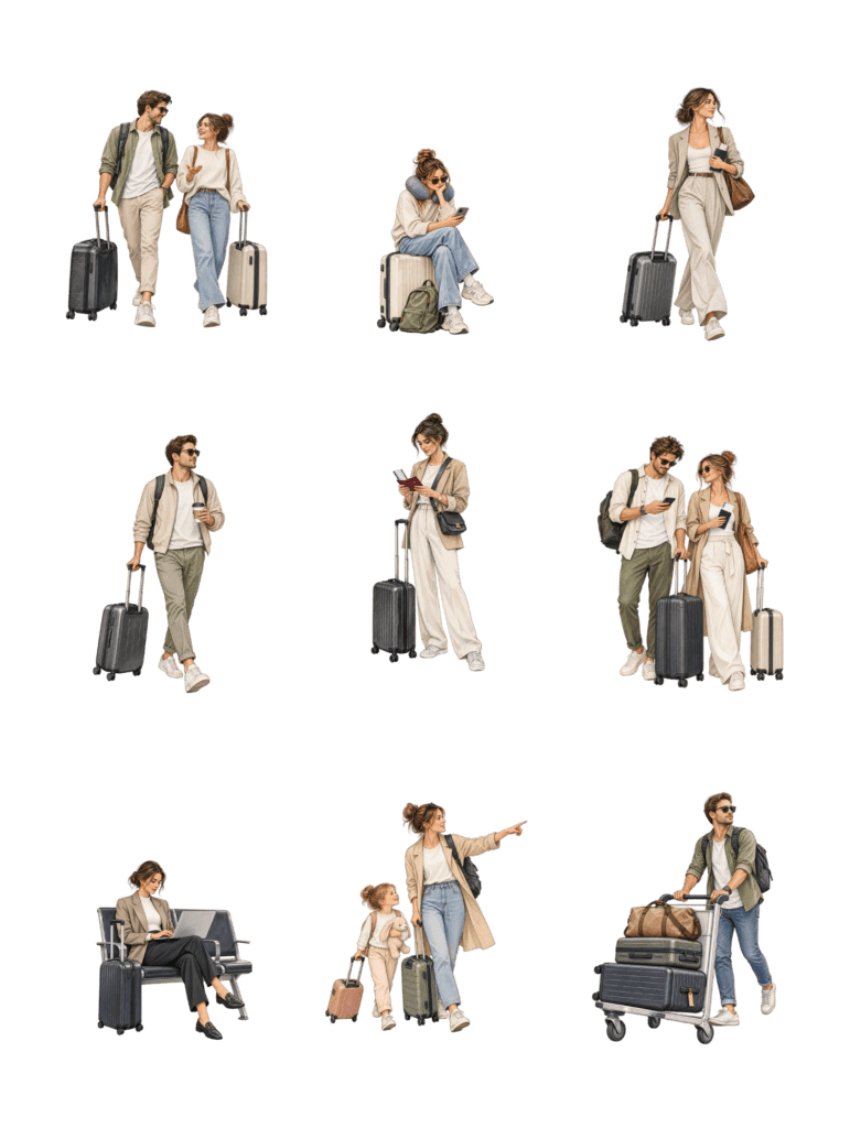 Free architectural cutout of Airport and Travel People