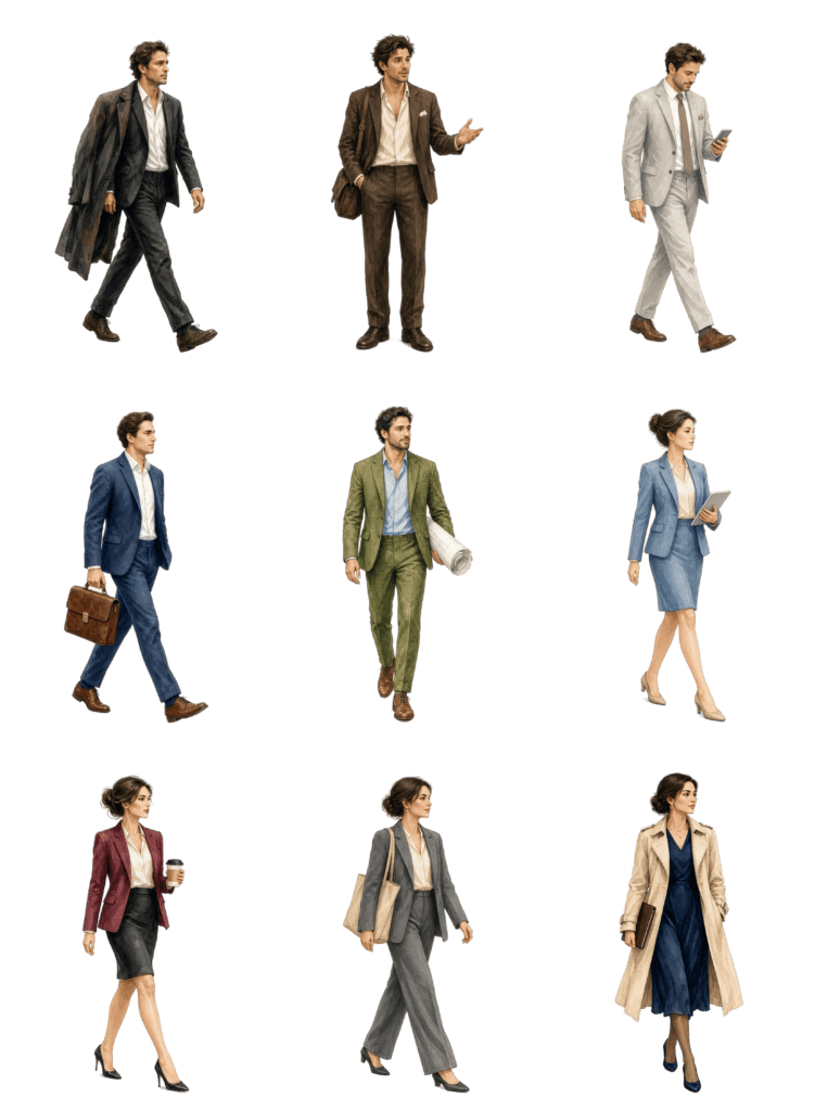 Free architectural cutout of Business People in Suits