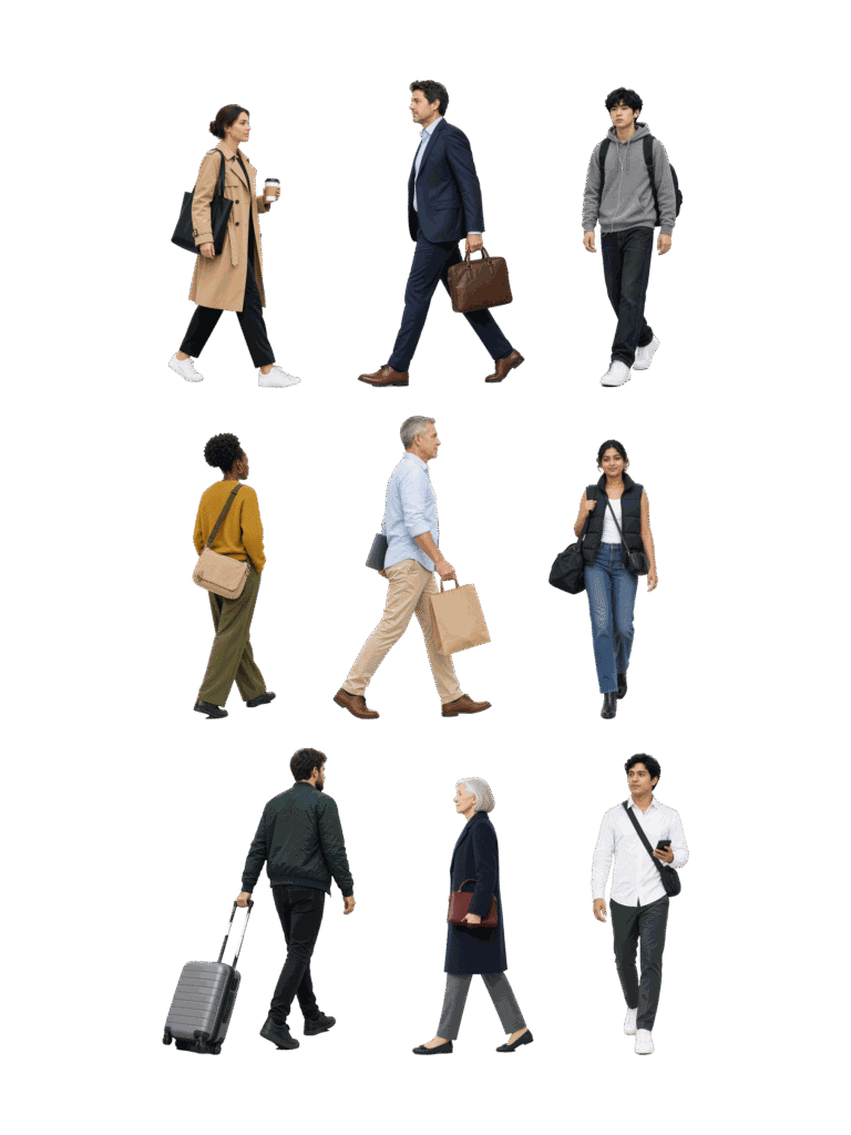 Download free architectural cutout: Commuters Walking with Bags Free architectural cutout of Commuters Walking with Bags