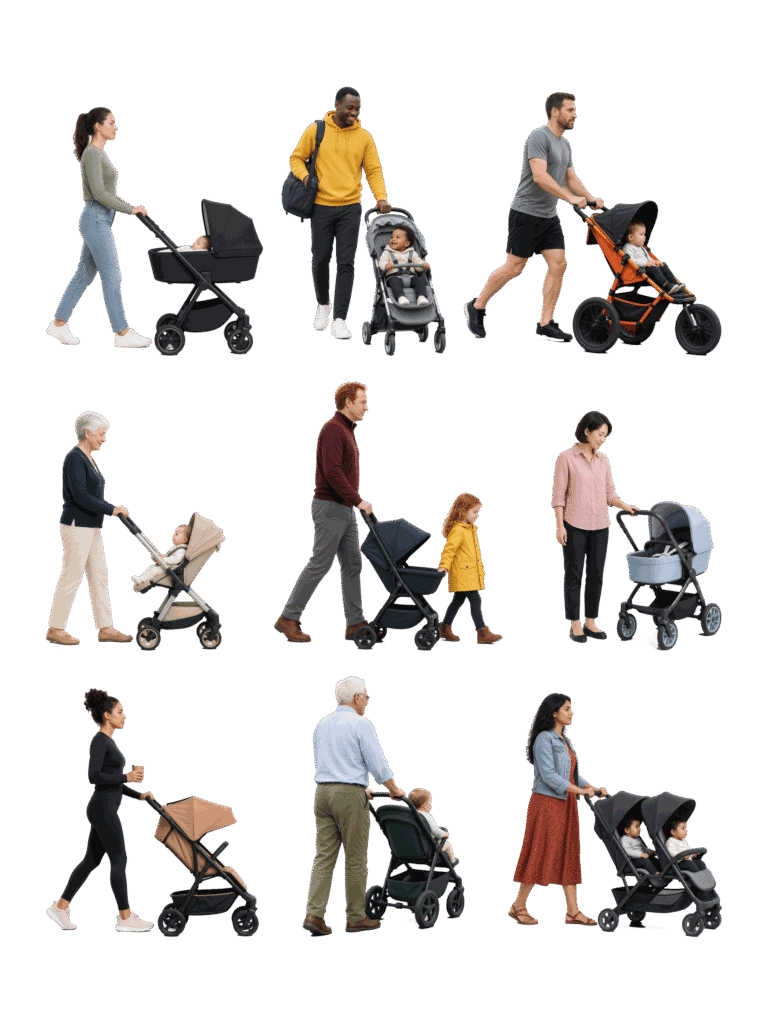 Free architectural cutout of Parents with Strollers
