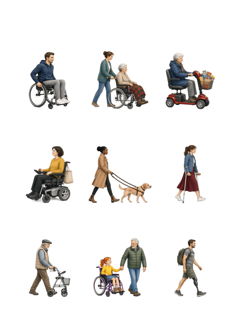 Free architectural cutout of People in Wheelchairs and Accessibility