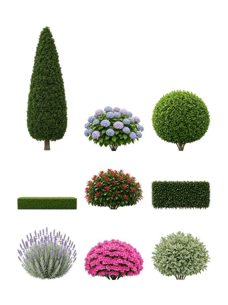 Shrubs and Hedges realistic elevation cutouts