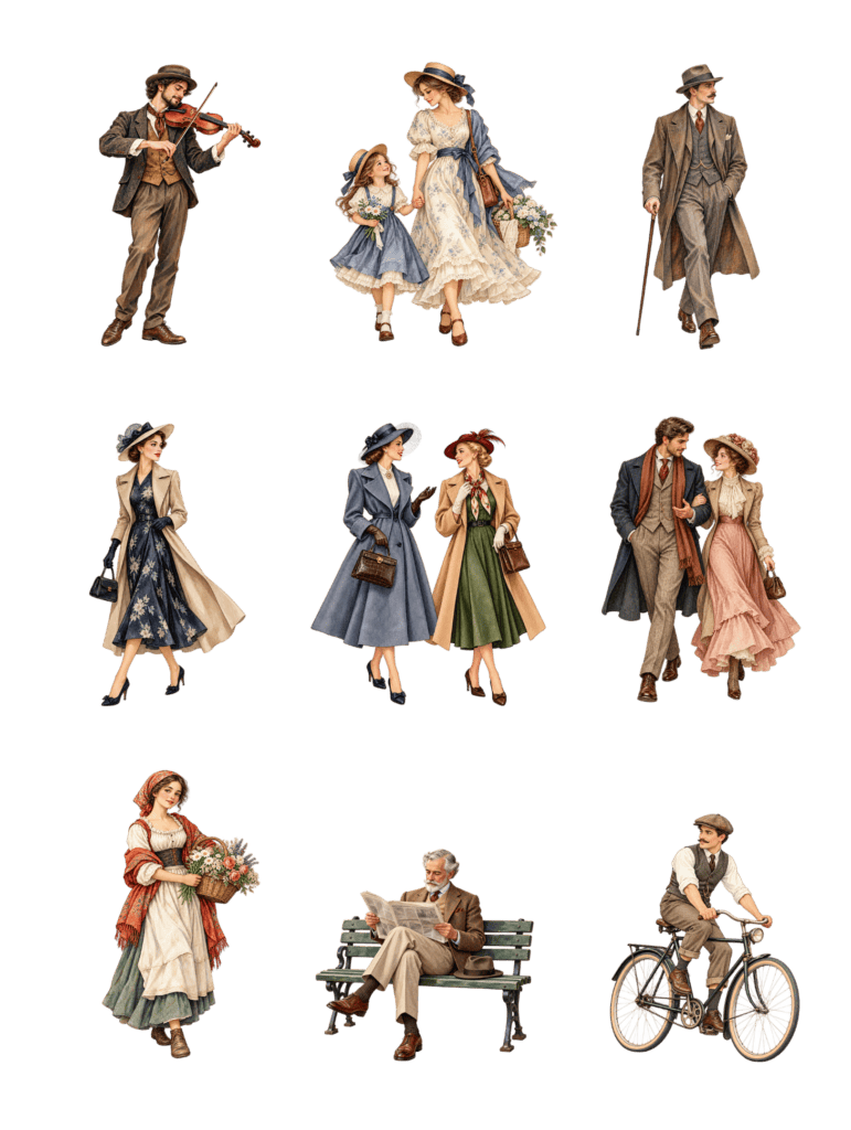 Free architectural cutout of Vintage European Street People