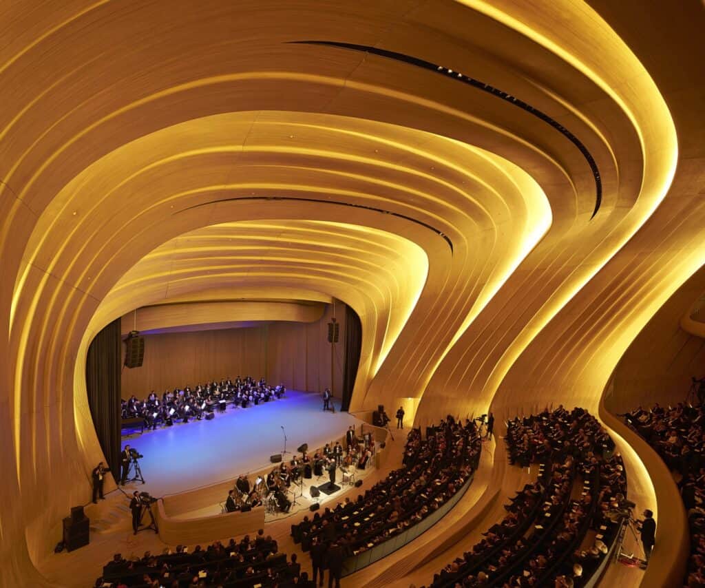 American white oak auditorium during a concert at the Heydar Aliyev Center